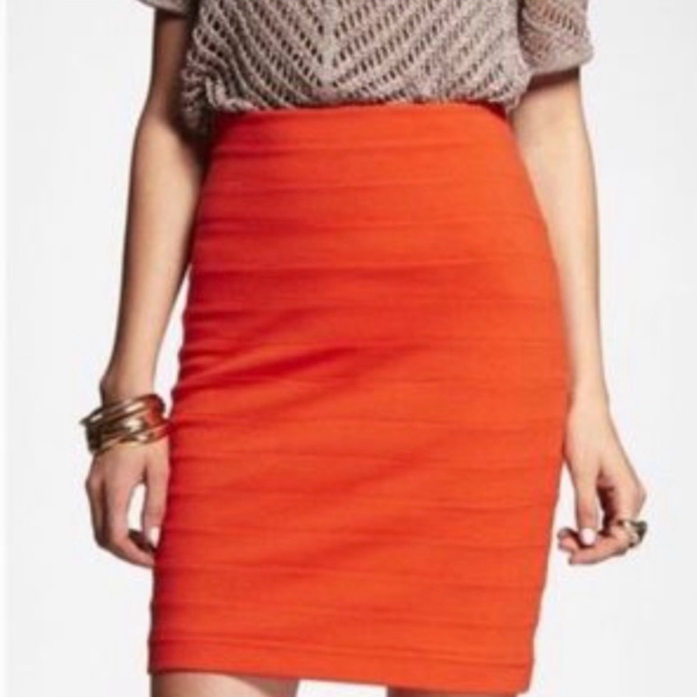 Express High Waisted Bandage Skirt EUC Orange Pencil Mini Rayon Nylon